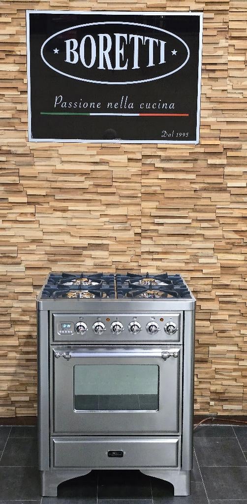 Luxe Boretti Majestic Fornuis 70cm rvs GASOVEN 4 pits, Ophalen, 60 cm of meer, Zo goed als nieuw, Energieklasse A of zuiniger