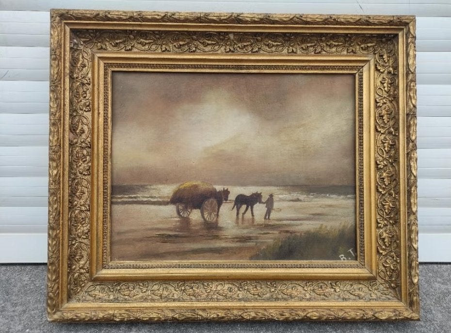 huile sur toile pecheur signe b t, Enlèvement ou Envoi, Toile