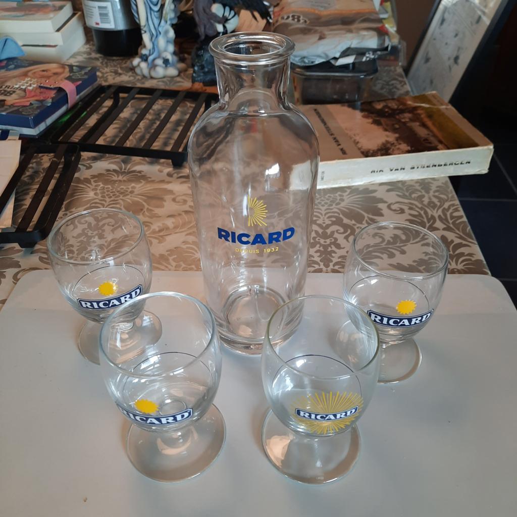 Ricard glazen (4) en karaf . Doe bod ., Verzamelen, Ophalen of Verzenden