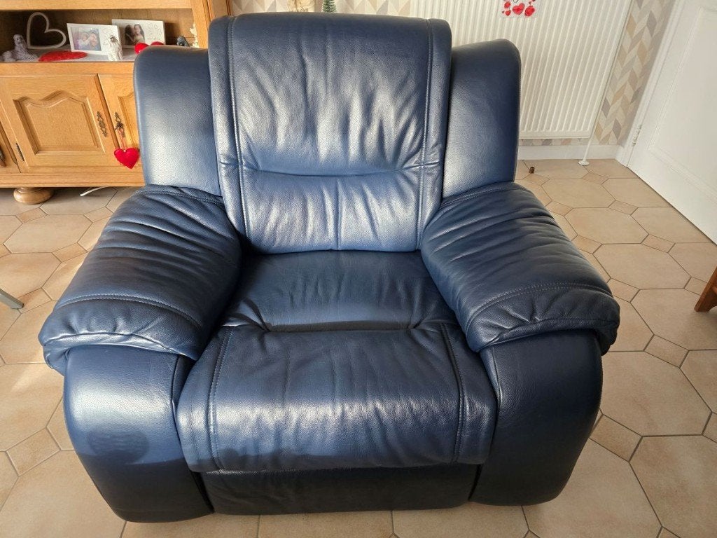 Mooie echt lederen blauwe relaxzetel - levering mogelijk, Huis en Inrichting, Ophalen, Gebruikt