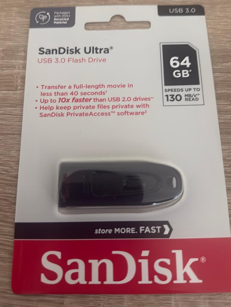 Scandisk ultra usb 3.0 flash drive 64GB, Informatique & Logiciels, Clés USB, Enlèvement ou Envoi, Neuf