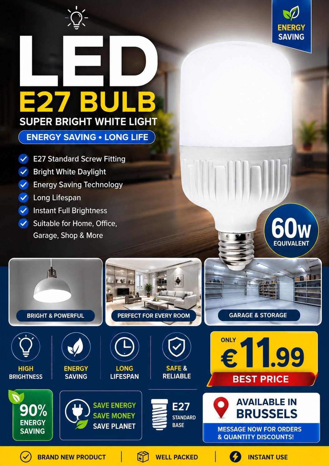 Ampoule LED E27 – Lumière Blanche Très Puissante – Neuve, Maison & Meubles, Lampes | Lampes en vrac, Enlèvement ou Envoi, Neuf