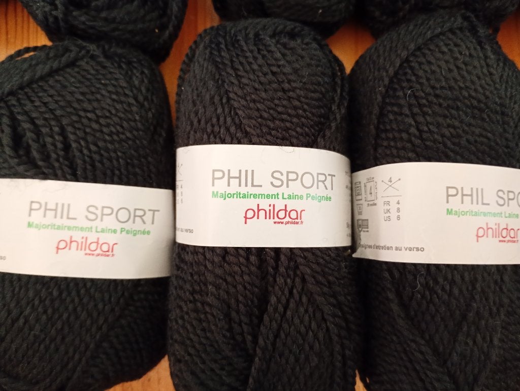 Phildar Phil Sport 18 bollen zwarte wol, Ophalen of Verzenden, Nieuw, Breien of Haken, Wol of Garen