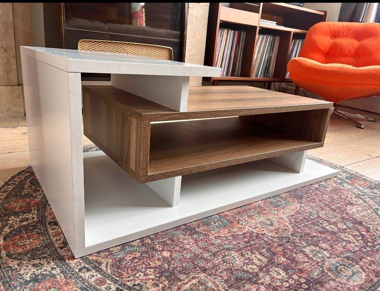 Houten salontafel, walnoot-wit, Ophalen