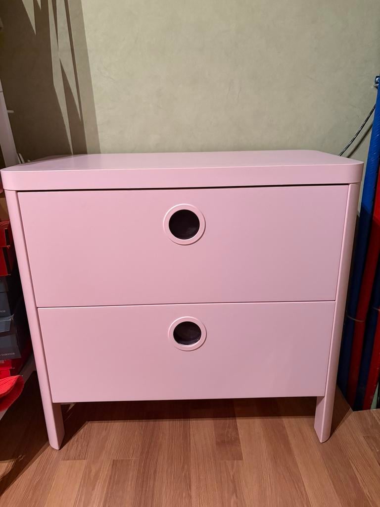 Commode rose 2 tiroirs enfant - Meuble IKEA, Enlèvement, Comme neuf, Commode