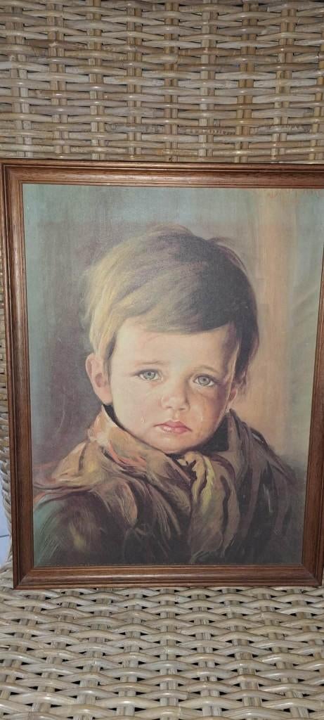 Schilderij huilende jongen, Antiek en Kunst, Ophalen