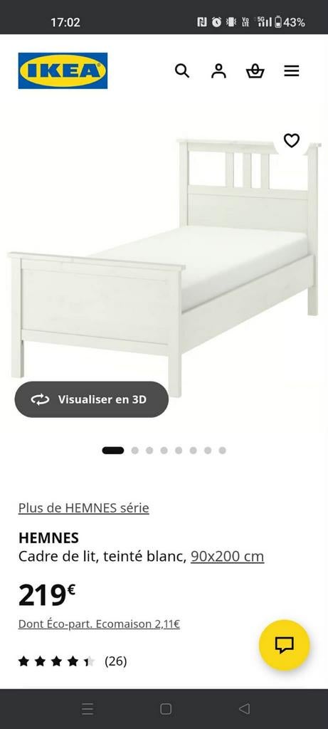 Vends lit complet Ikea hemnes avec matelas. Super état, Ophalen, Gebruikt, 90 cm, Eenpersoons