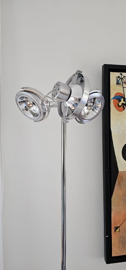 Lampadaire design 3 spots orientables chromé, Maison & Meubles, Lampes | Lampadaires, Utilisé, Enlèvement