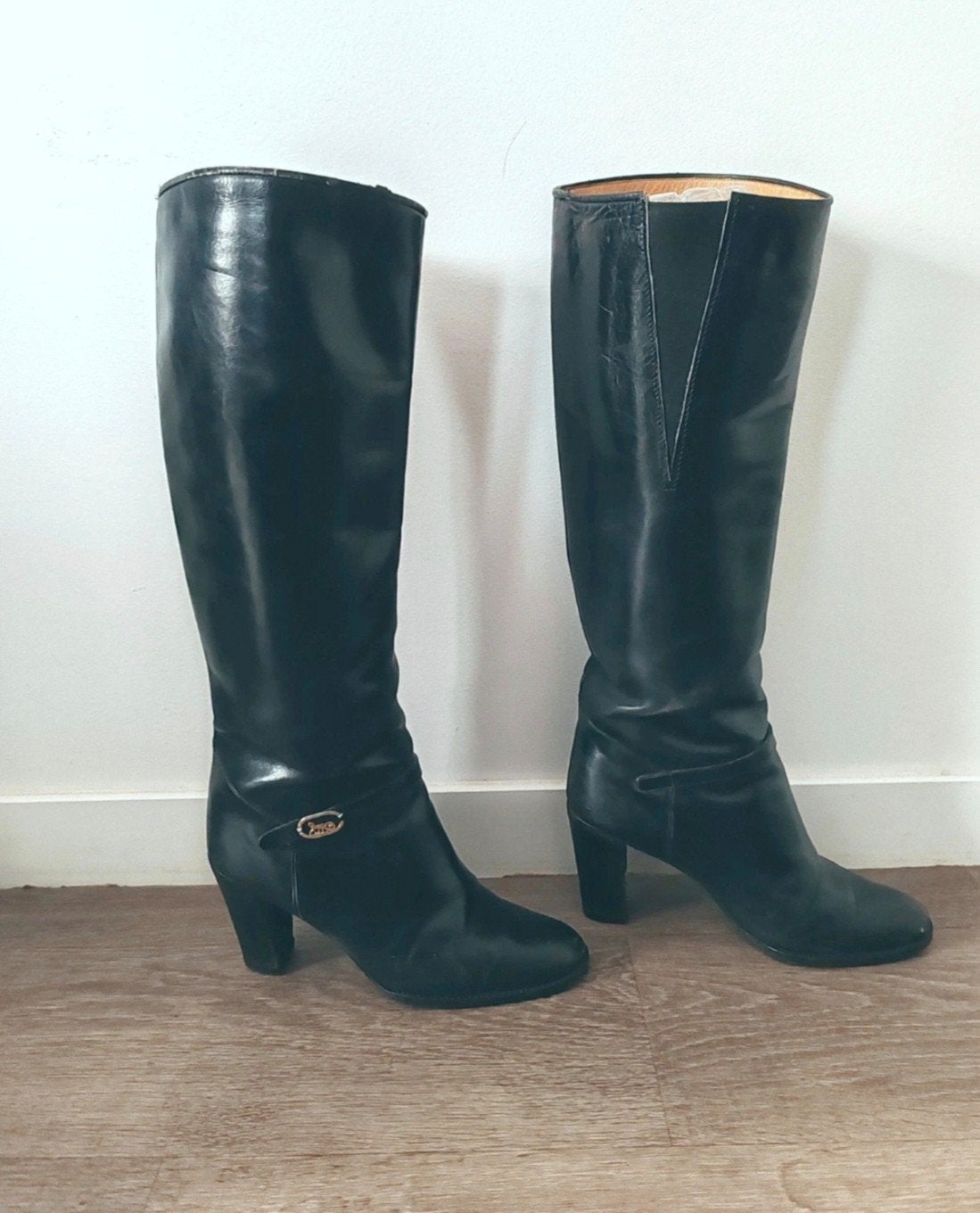 zwarte leren laarzen met hoge hakken, elegante maat 37, Ophalen of Verzenden, Zwart