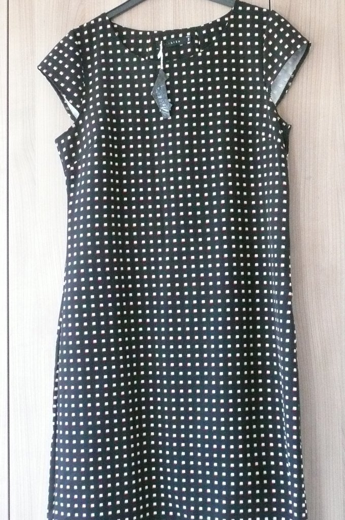 Zwart kleedje met vierkantjes L&L (K448), Taille 42/44 (L), Enlèvement ou Envoi, Lola & Liza, Comme neuf