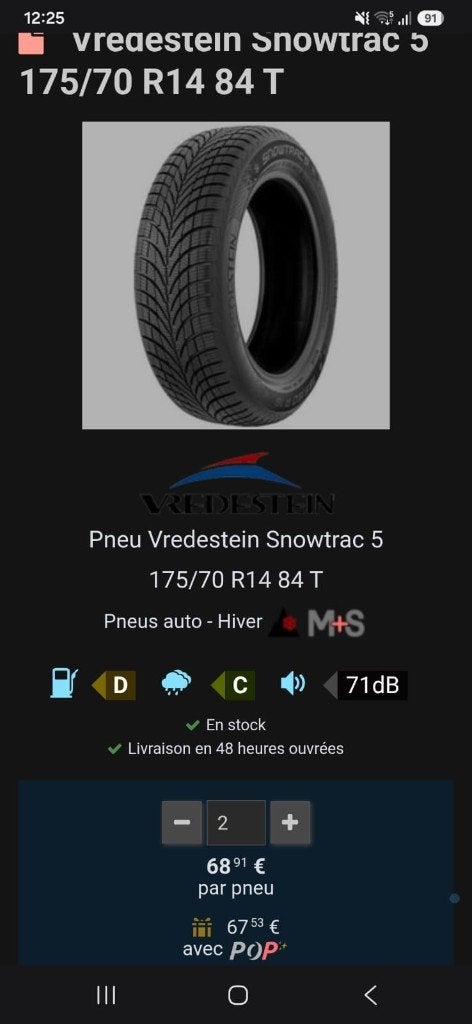 pneus hiver vredestein snowtrac 5 175/70/14, Neuf, 14 pouces, Pneus hiver, 175 mm