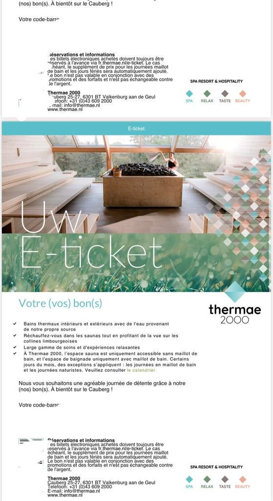 Thermae 2000, Tickets & Billets, Réductions & Chèques cadeaux, Deux personnes, Bon cadeau, Spa ou Sauna