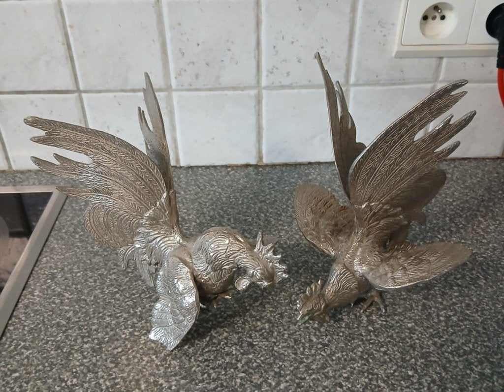 Set van 2 verzilverde kemphanen, Antiek en Kunst, Antiek | Keukengerei, Ophalen of Verzenden