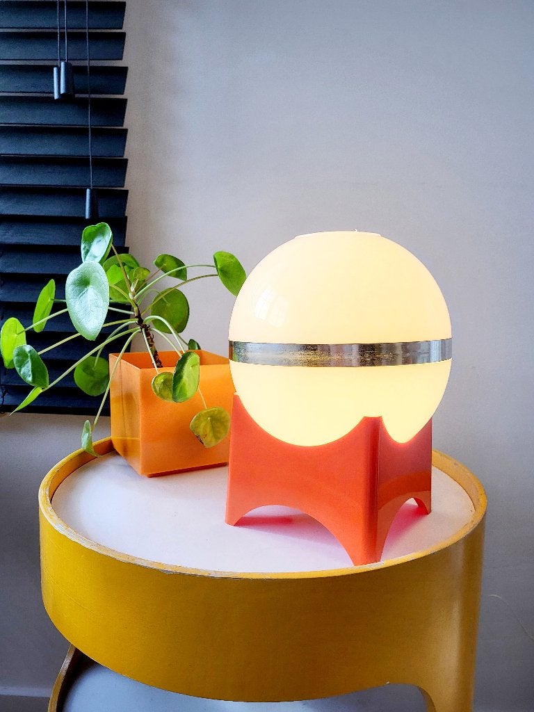 Space age tafellamp met oranje voet, Oranje, Ophalen of Verzenden, Kunststof, Vintage