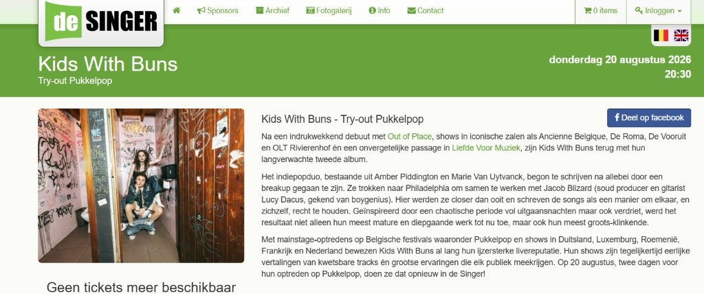 2 tickets Kids With Buns 20 augustus (De Singer,Try-out), Tickets & Billets, Événements & Festivals, Deux personnes