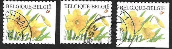 3 Postzegels Trompetnarcis België 2001 Bloemen, Timbres & Monnaies, Timbres | Europe | Belgique, Enlèvement ou Envoi, Affranchi