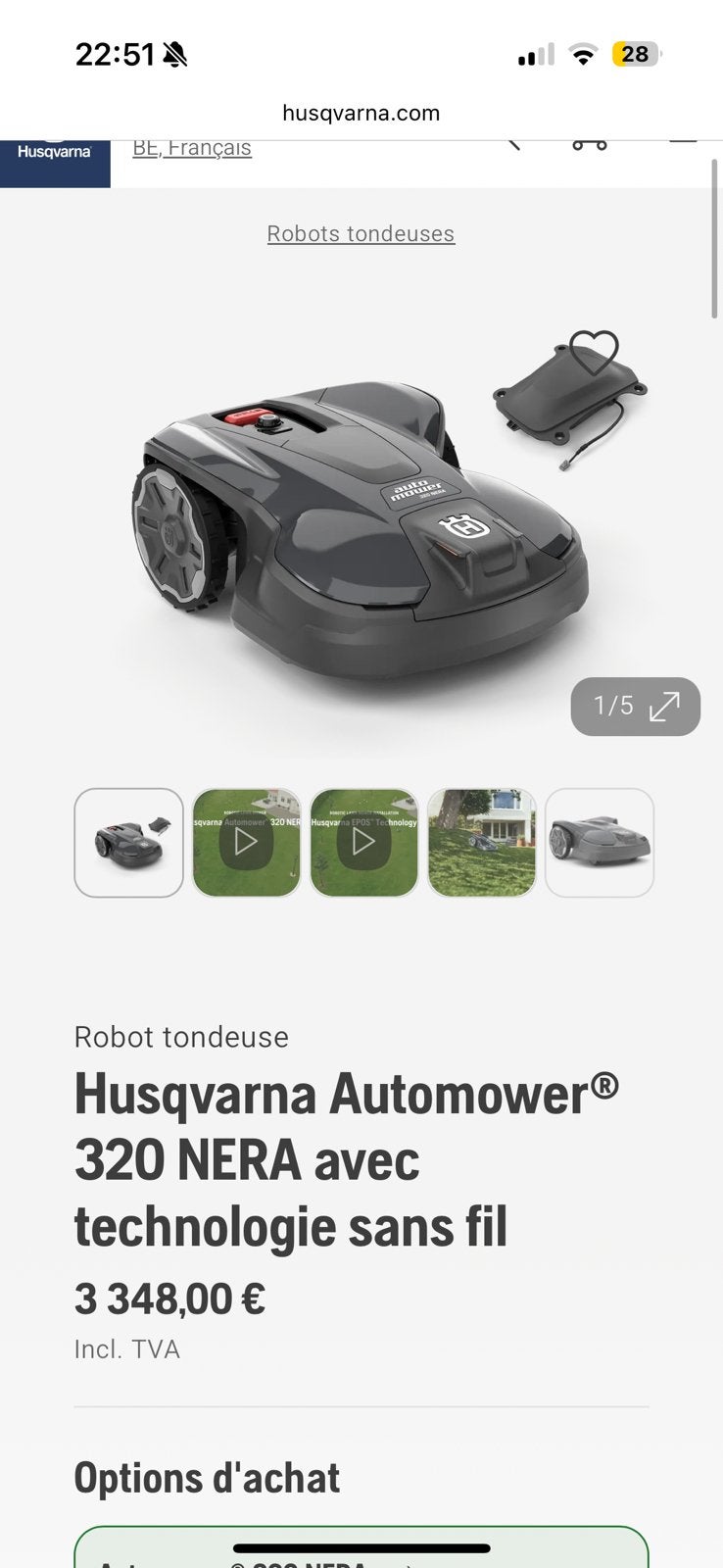 Robot tondeuse husqvarna  320 nera, Enlèvement, Comme neuf, 20 à 25 cm, Contrôlable via l'application