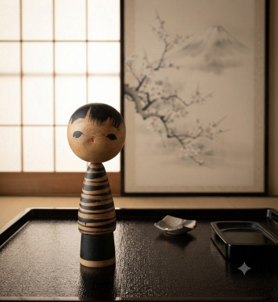 Vintage Negai Kokeshi van Akira Yoshine, Hout, Handgemaakt, 11 cm, Verzenden