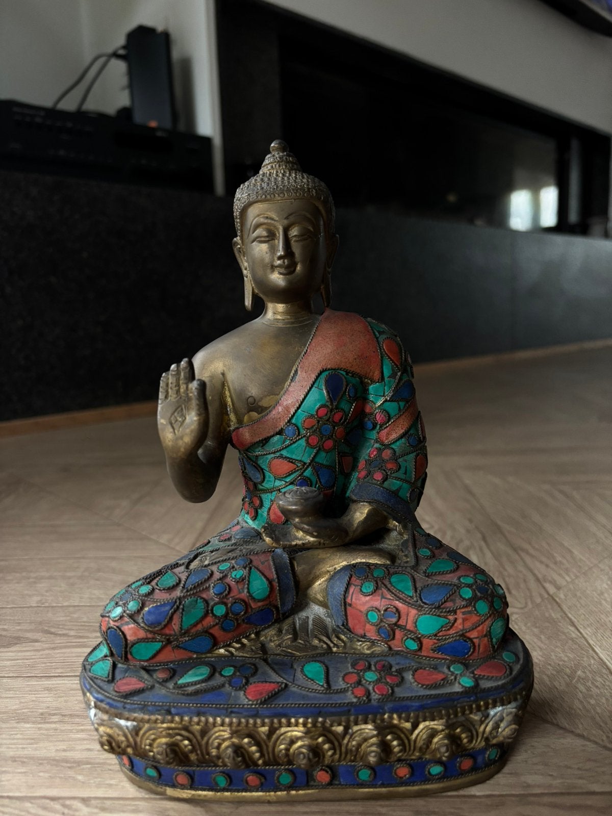 Ancienne bouddha tibétain avec pierres semi-précieuses, Enlèvement, Comme neuf