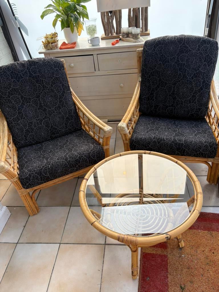 Rotan zetels en tafeltje, Tuin en Terras, Ophalen, Zo goed als nieuw, Rotan