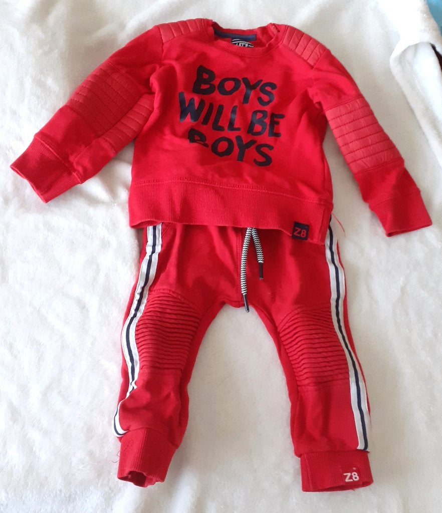 Baby setje rood Boys will be boys Z8 74, Kinderen en Baby's, Babykleding | Maat 74, Ophalen of Verzenden, Nieuw, Jongetje, Setje