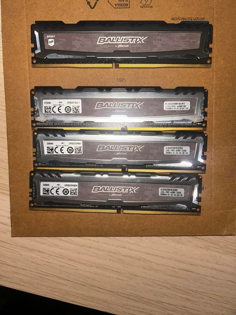 16GB DDR4 RAM (4x4GB) Ballistix 2666MHz Werkt perfect, DDR4, Ophalen of Verzenden, Zo goed als nieuw, Desktop