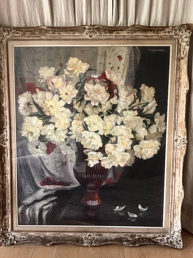 Huile sur toile signée- bouquet - Maryvonne Van de Velde, Peinture à l'huile, Encadré, Enlèvement, Fleurs