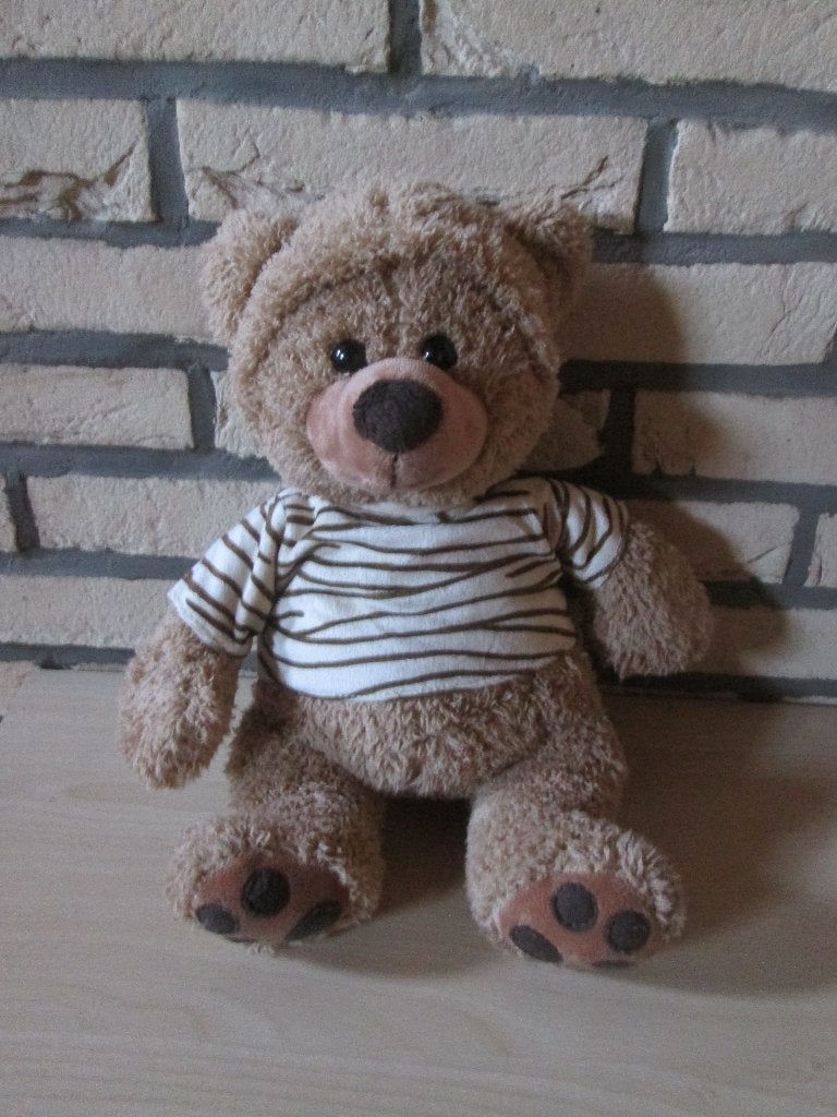 Schattige pluche knuffelbeer met gestreept t-shirt, Ophalen, Grijs