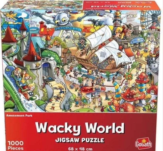 puzzel Wacky World Goliath amusement park 1000 stukjes, Ophalen of Verzenden, 500 t/m 1500 stukjes, Zo goed als nieuw, Legpuzzel