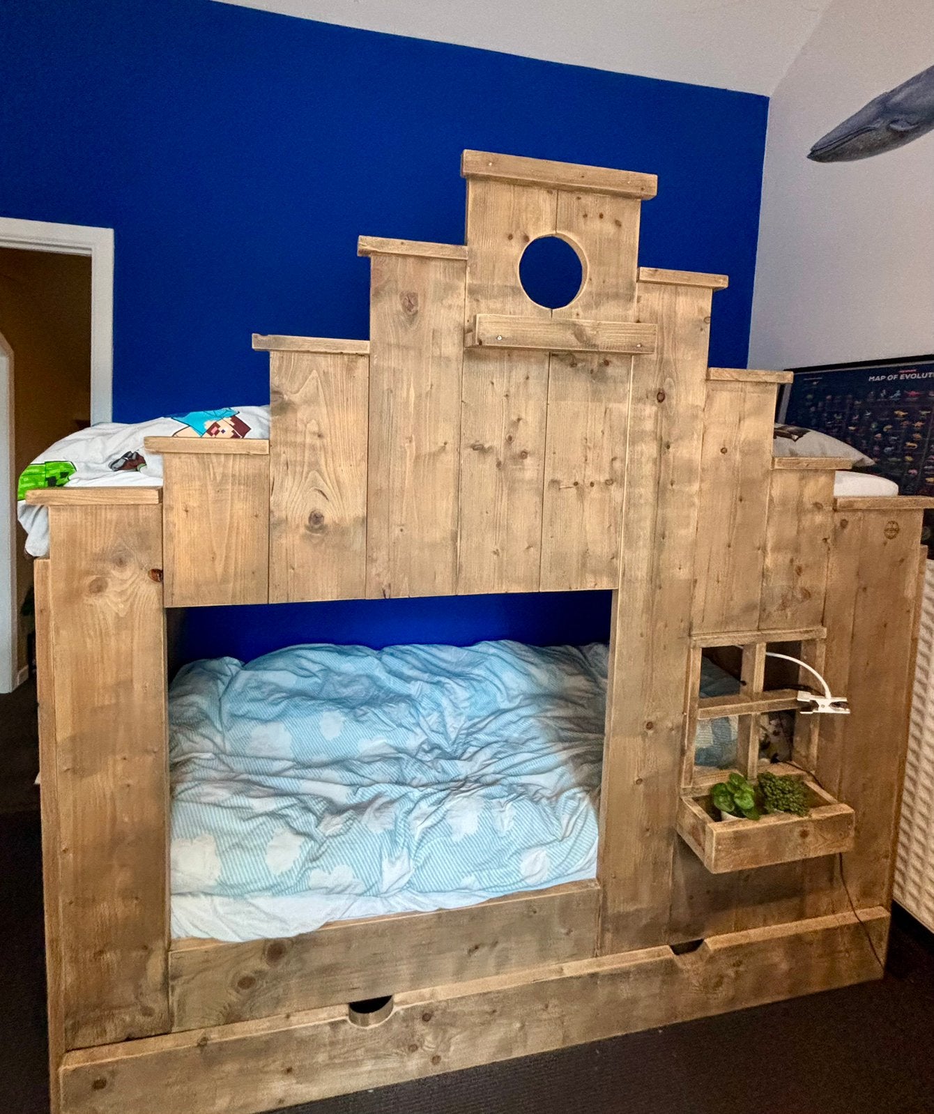 Steigerhouten stapelbed huisje, Ophalen, Zo goed als nieuw, Stapelbed