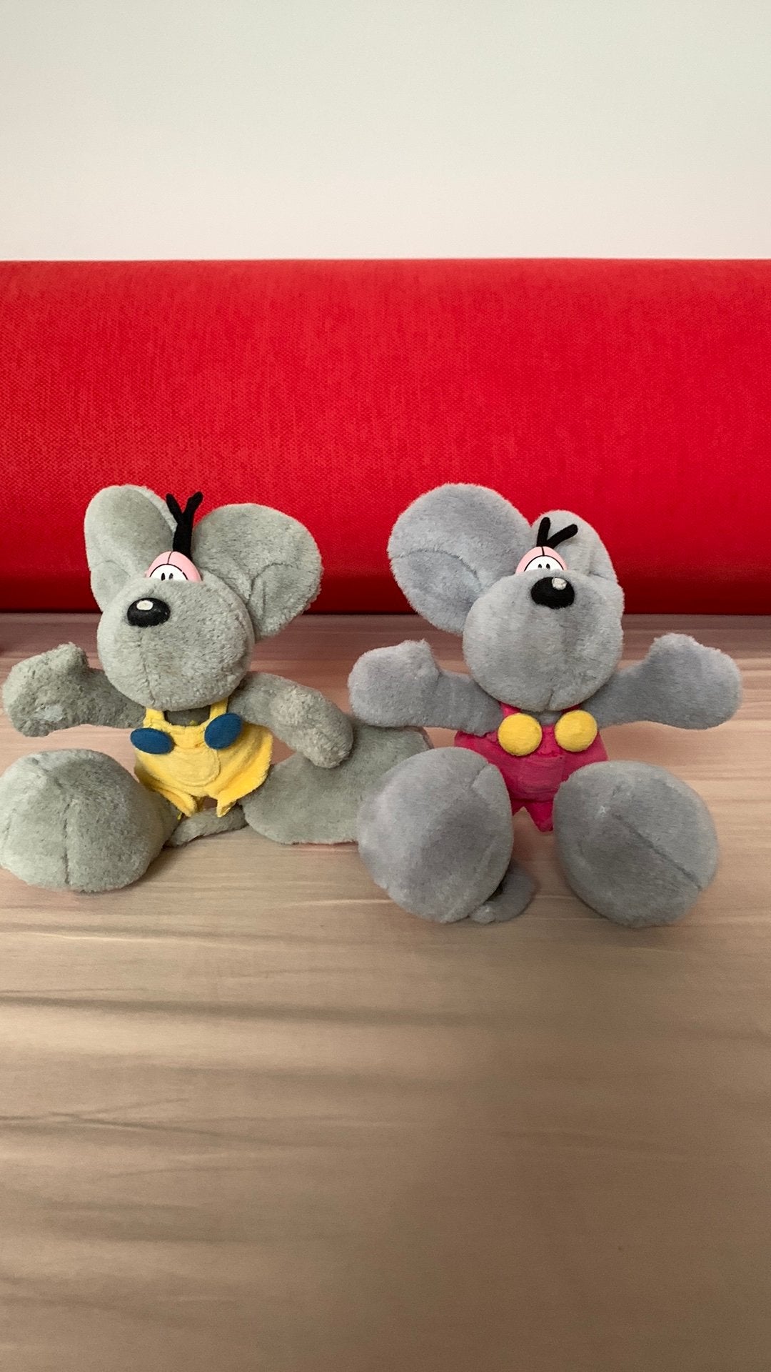 2x Vintage Diddl Muis Knuffels ,Gekleurde Tuinbroekjes,25cm, Ophalen of Verzenden, Diddl, Gebruikt