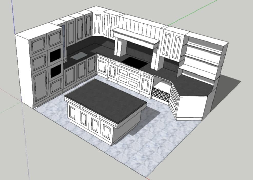 Nieuwe toonzaalkeuken "Cottage", Dovy, Ophalen, Wit, Hoekkeuken, Graniet of Steen