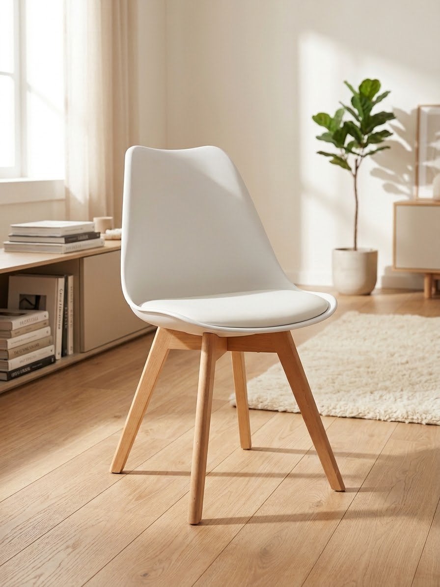 Lot de 8 chaises scandinaves blanches / style Eames Tulipe, Enlèvement, Comme neuf, Bois