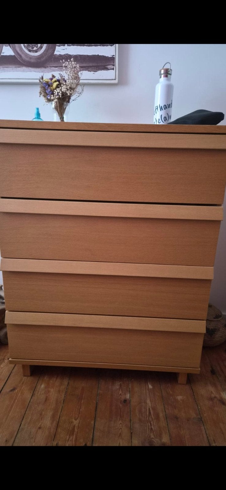 STORKLINTA dressoir met 4 laden, eikenpatroon, als nieuw, Ophalen, 100 tot 150 cm, Eikenhout, 50 tot 100 cm