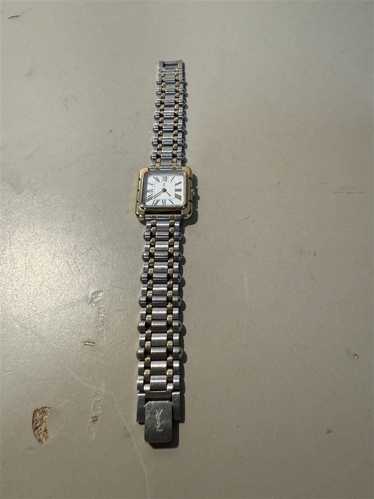 Yves Saint Laurent Vintage Tankhorloge - Staal met Goudkleur, Bijoux, Sacs & Beauté, Bracelets, Enlèvement ou Envoi, Utilisé, Acier