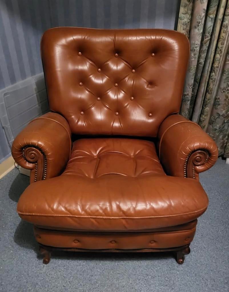 Vintage lederen fauteuil, Huis en Inrichting, Fauteuils, Zo goed als nieuw, Leer, Ophalen