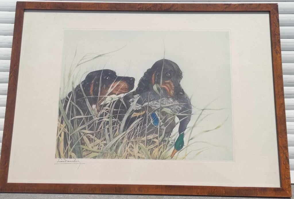 gravure chien de chasse signe Léon danchin, Enlèvement, Gravure