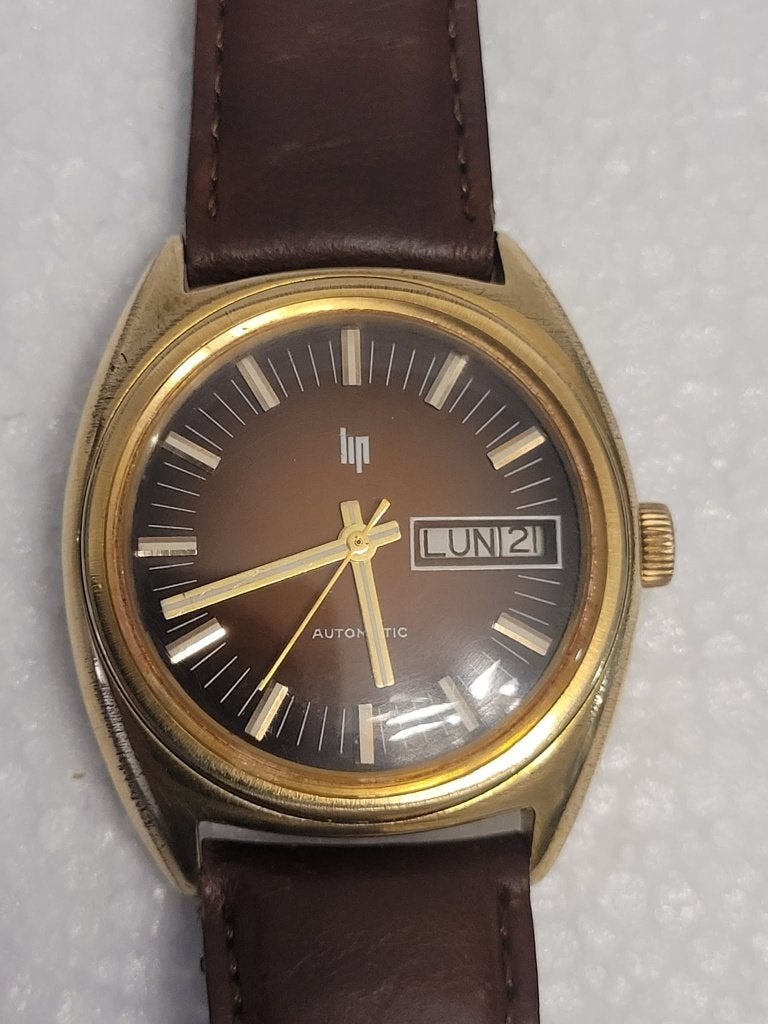 Montre LIP Automatic Vintage 1970s Plaqué Or (MW135), Enlèvement ou Envoi, Or, Verre