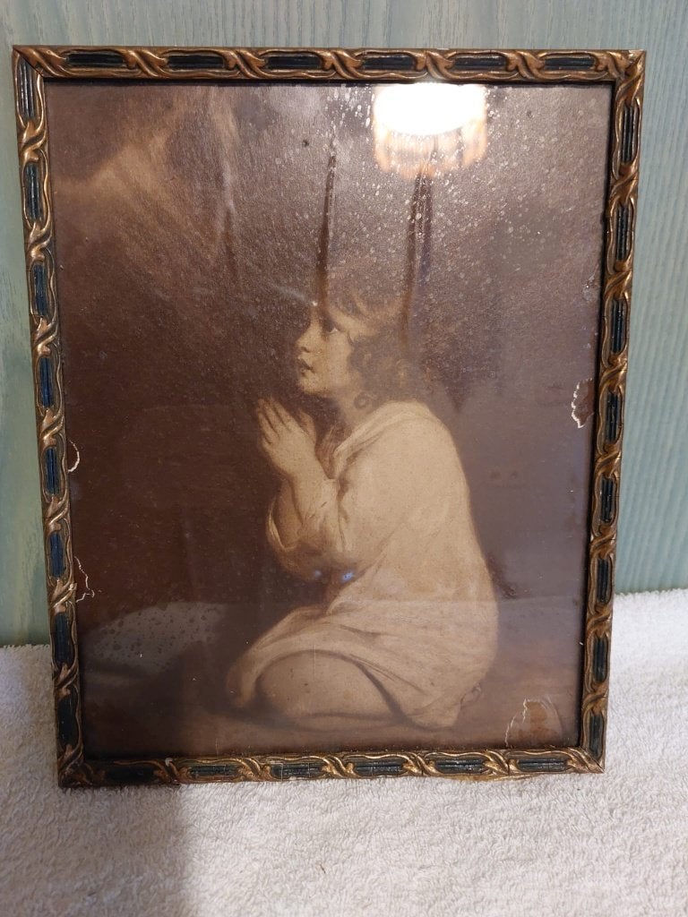 oude uitgestoken kadertje met prent, begin 1900, Ophalen of Verzenden