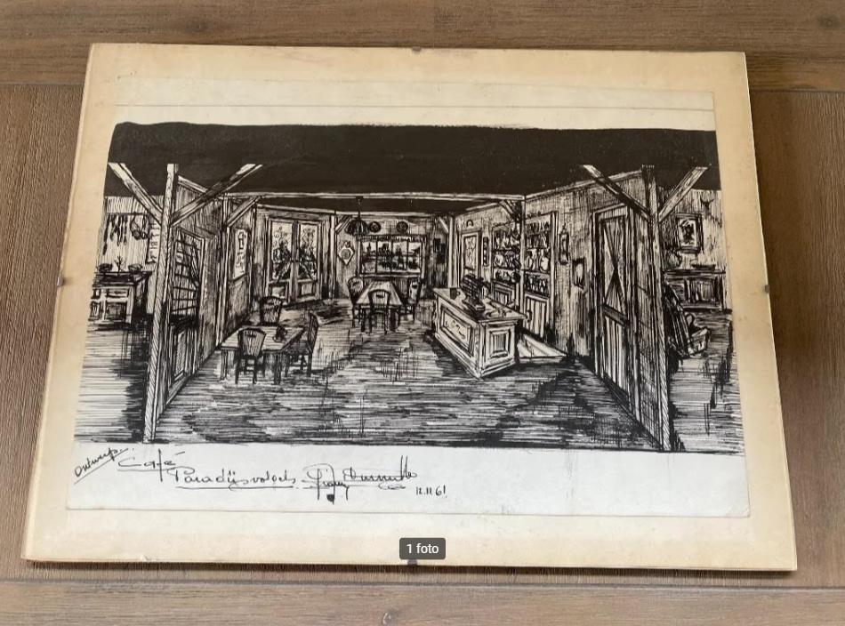 Originele pentekening decor film 'De Paradijsvogels', Enlèvement