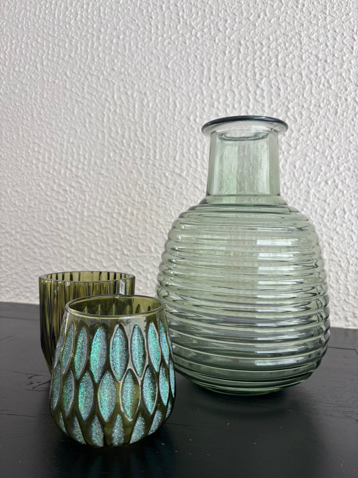 Set van 3, Ophalen, Zo goed als nieuw, Groen, Glas