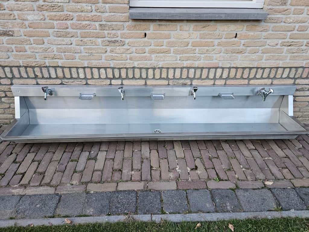 wasbak/wastrog/spoelbak Inox Intersan 2.40 m  4 kranen, Doe-het-zelf en Bouw, Ophalen, Gebruikt
