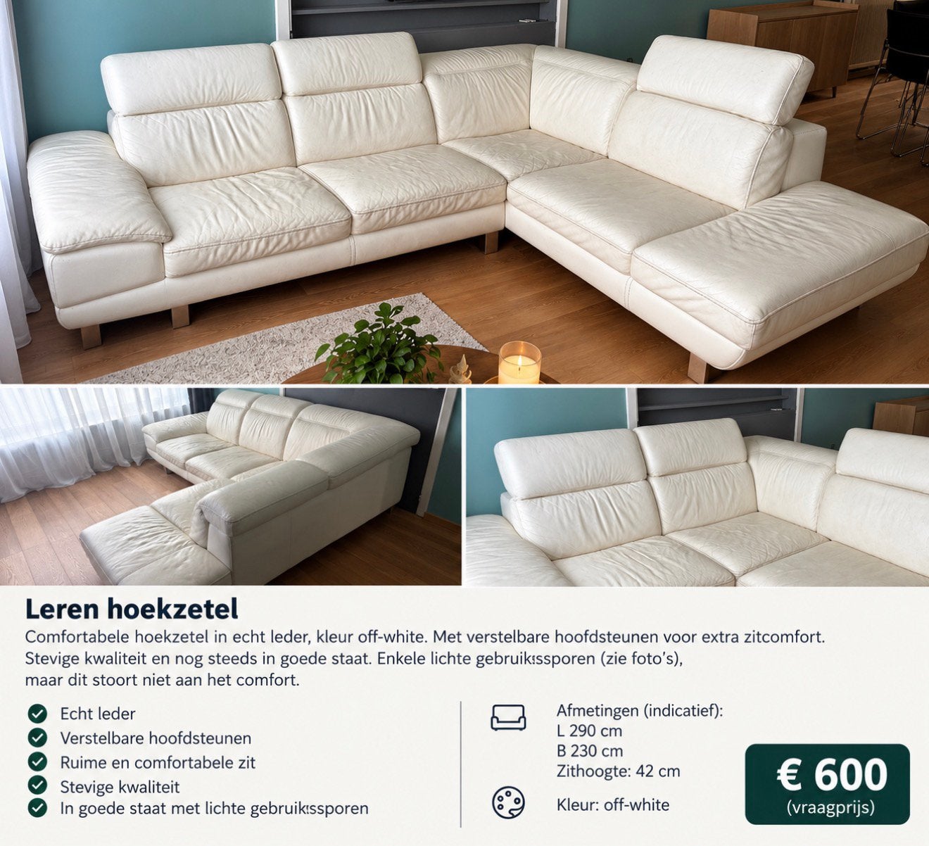 Siège d'angle en cuir avec coussins de soutien pliables, Maison & Meubles, Enlèvement, Utilisé, Cuir, Design