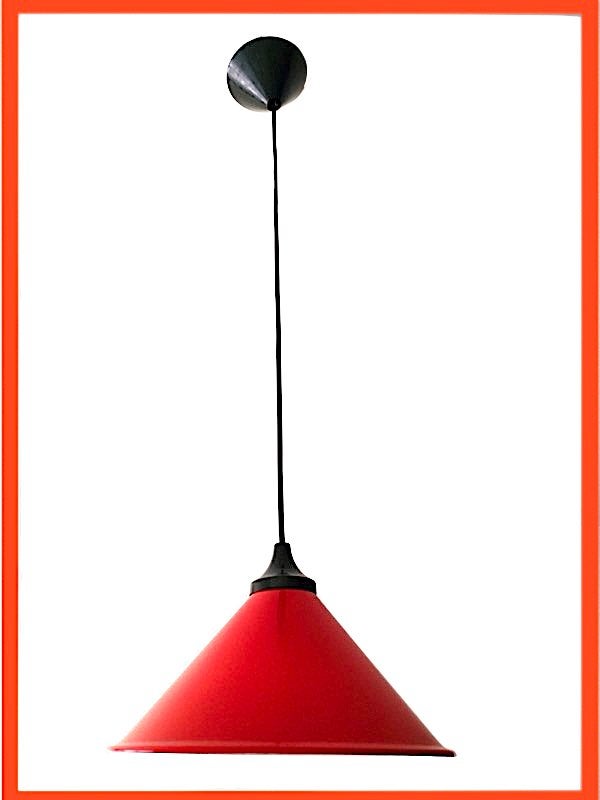 Lampe suspension rouge année 80' vintage Diamètre 25 cm, Maison & Meubles, Enlèvement ou Envoi, Métal, Moderniste, E27 (grand)