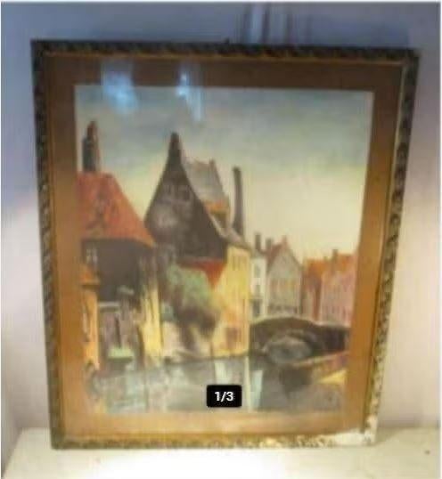 Mooie Antieke Aquarel 'De Brugse Grachten' - gesigneerd, Antiek en Kunst, Ophalen of Verzenden