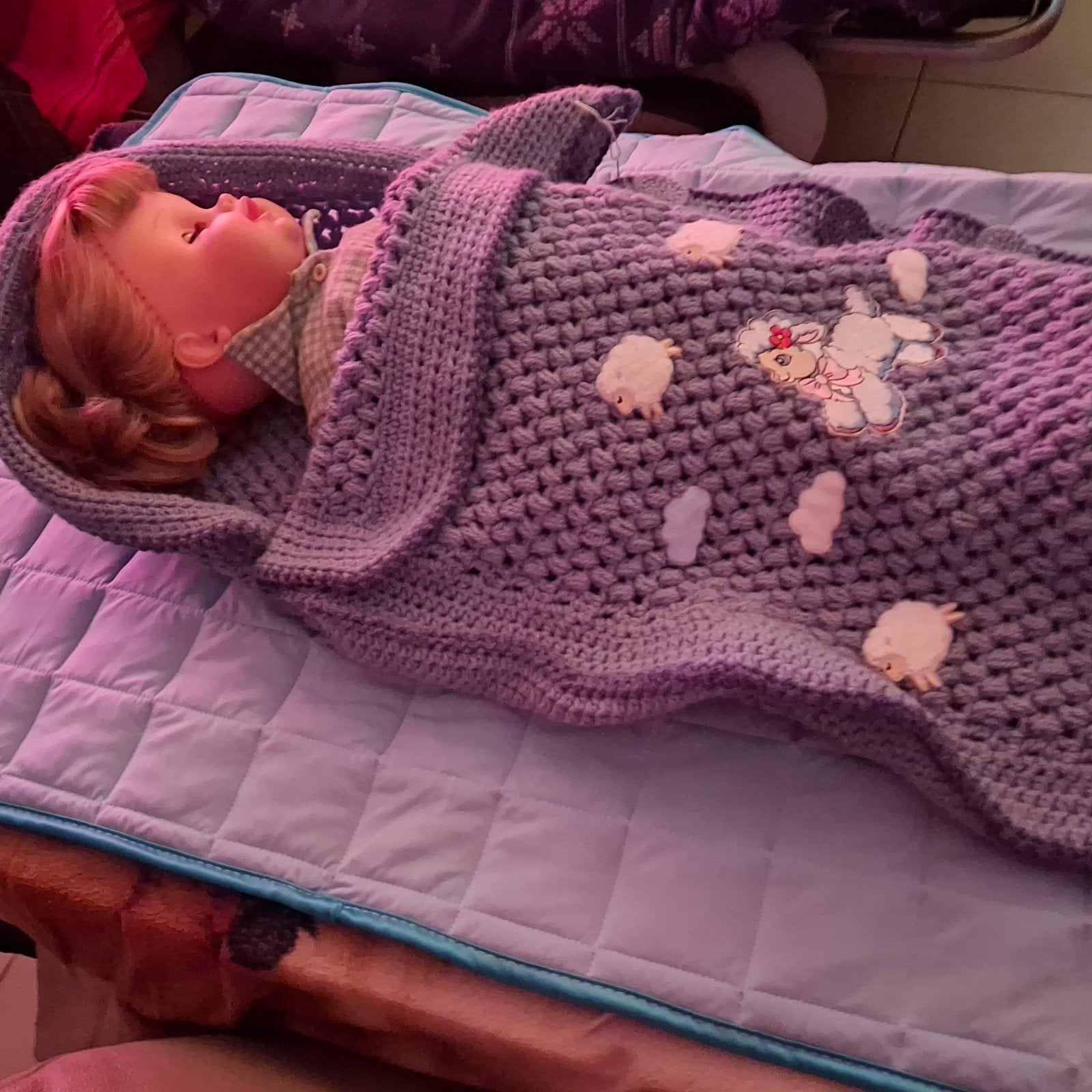 slaapzakje met schaapjes en wolkjes, 70 cm, Nieuw, Ophalen of Verzenden, Handgemaakt