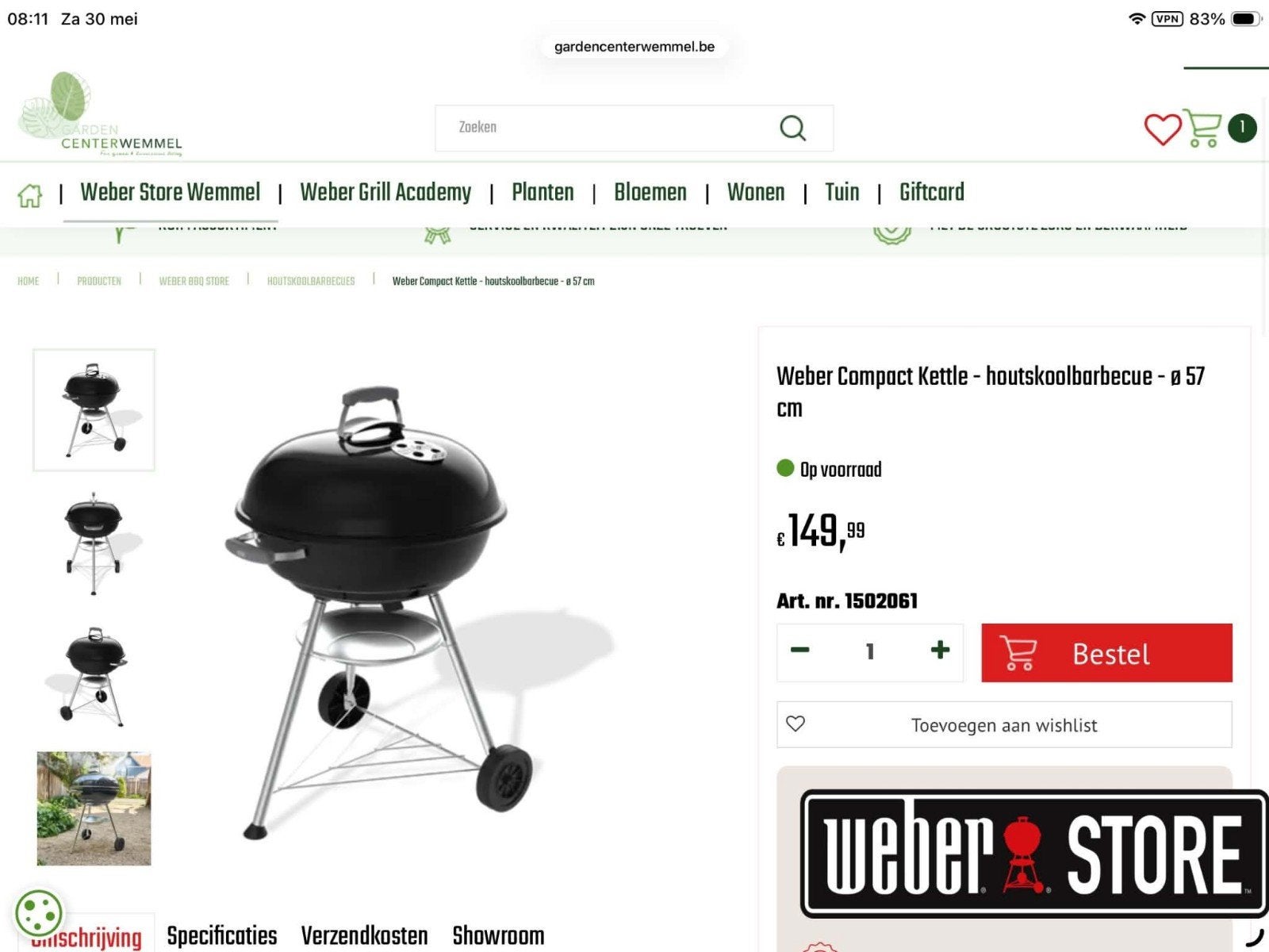 Bbq weber houtskool, Ophalen