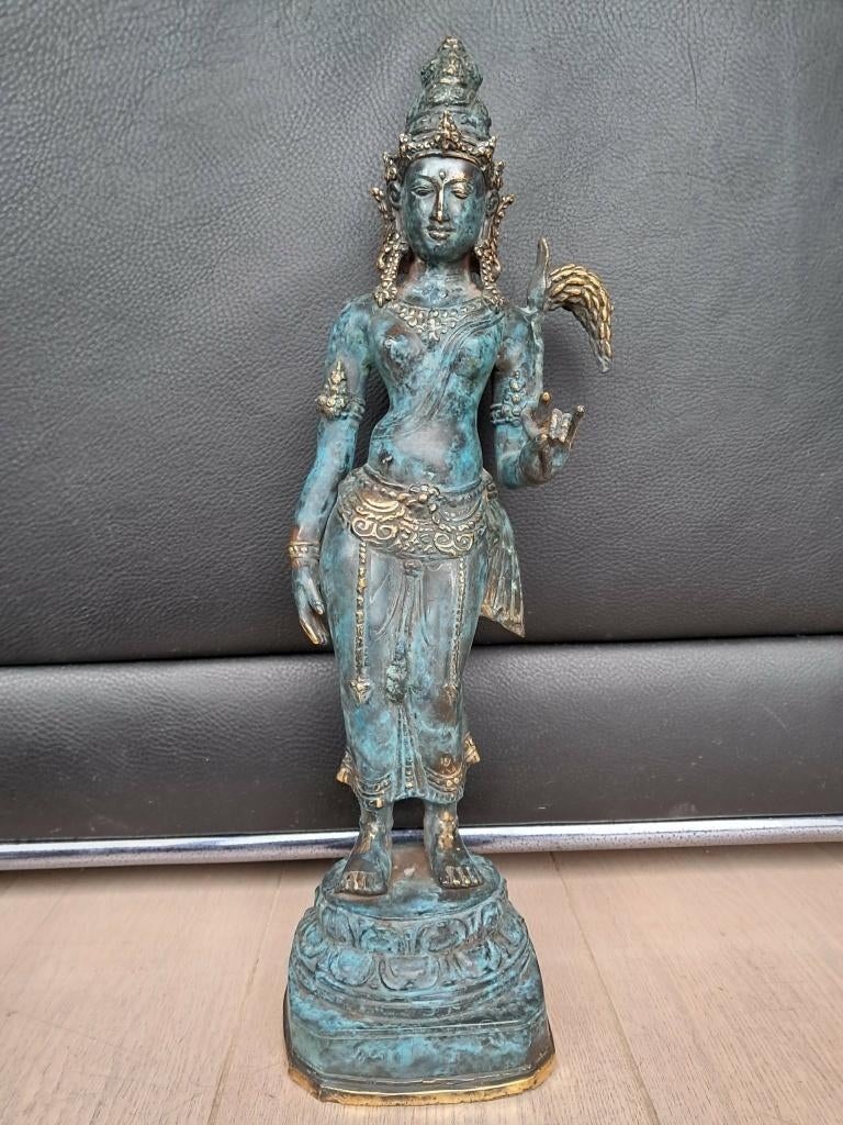 Bronzen beeld van de godin Sri/Lakshmi/India/48 cm, Antiek en Kunst, Ophalen of Verzenden