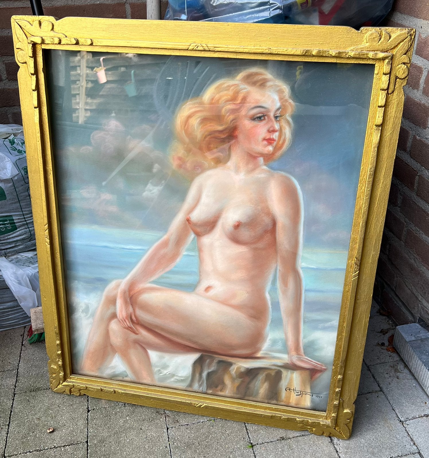 Te koop vintage scilderij, Antiquités & Art, Enlèvement, Vintage