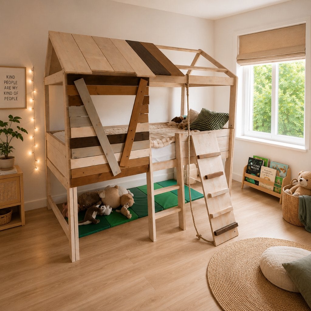 LifeTime Kinderbed hoogslaper met klimwand en touw, Ophalen, Zo goed als nieuw, Hoogslaper